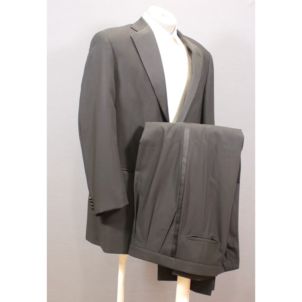 Calvin Klein Tuxedo 2 Pc Suit Mens Black 2 Btn Wool 46L Flat Front 42" Waist - Picture 2 of 11